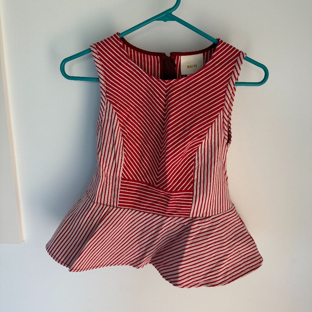Maeve Anthropologie Women's Red Striped Cantua Peplum‎ Top